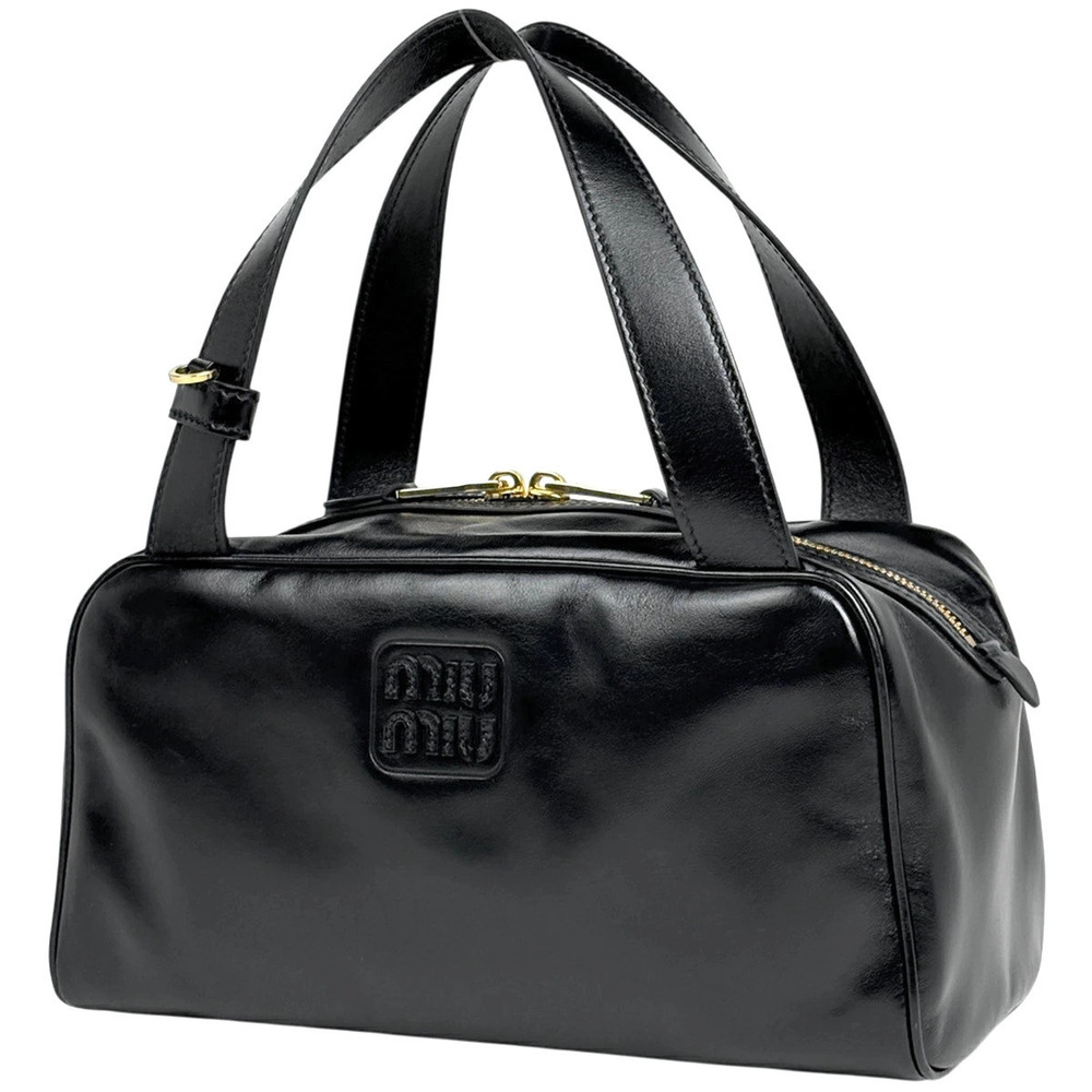 Miu Miu leather bowling top handle bag dual top handles embossed